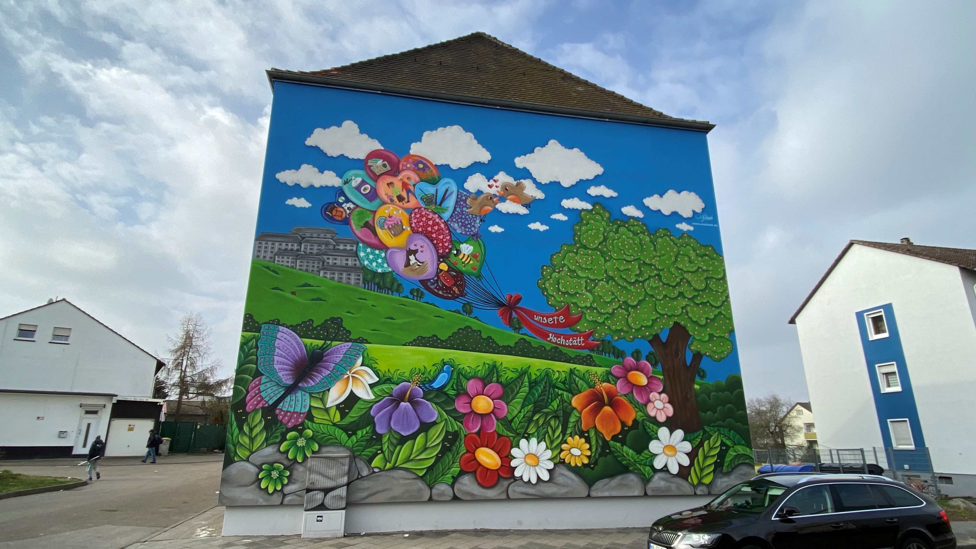 Fertiges Kunstprojekt an Hauswand in Mannheim Hochstätt