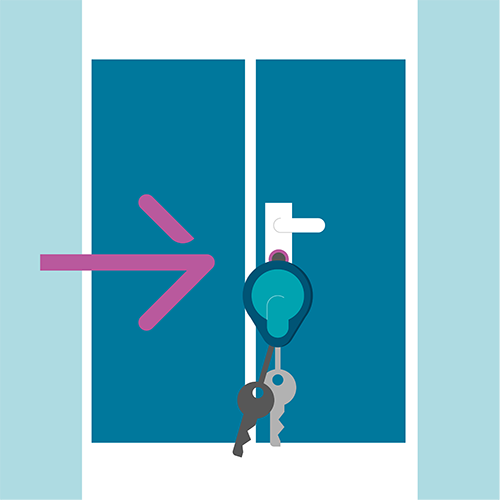 Illustration, Smartkey wird näher an Schloss gehalten.