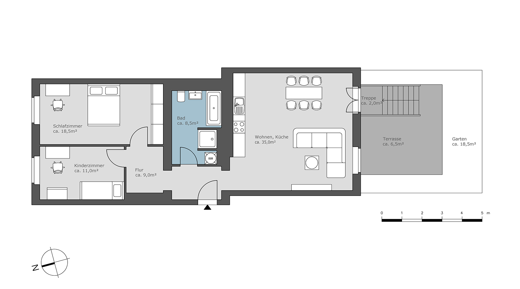 Beispielgrundriss 3-Zimmer-Wohnung Beispielgrundriss 3-Zimmer-Wohnung