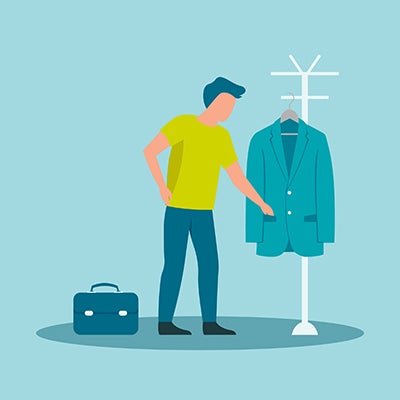 Illustration Person sucht in Jackentasche.
