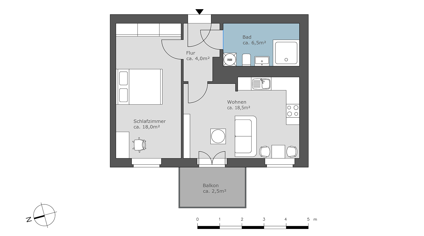 Beispielgrundriss 2-Zimmer-Wohnung Beispielgrundriss 2-Zimmer-Wohnung