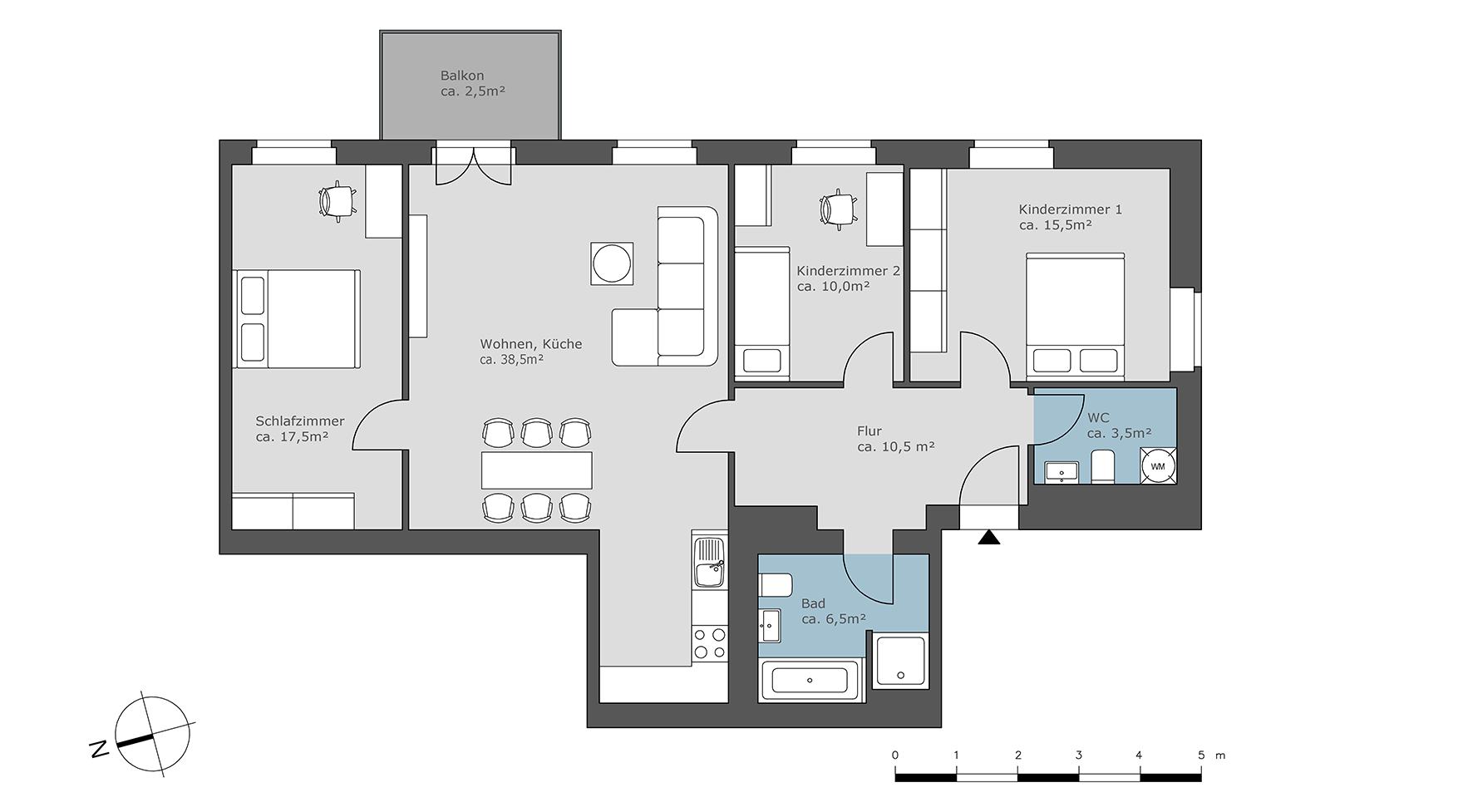 Beispielgrundriss 4-Zimmer-Wohnung Beispielgrundriss 4-Zimmer-Wohnung
