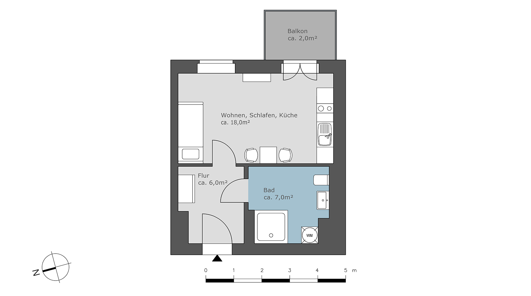 Beispielgrundriss 1-Zimmer-Wohnung Beispielgrundriss 1-Zimmer-Wohnung
